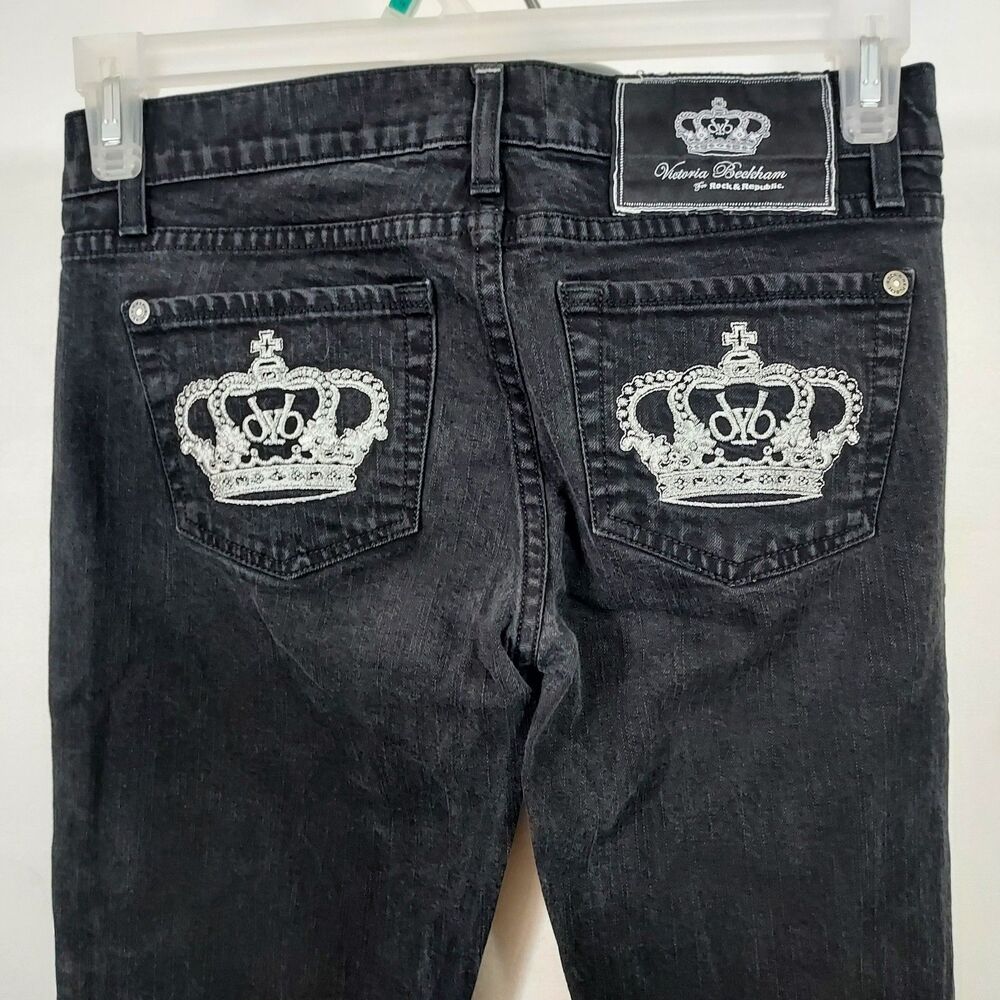 Victoria Beckham Rock & Republic Y2K Black Jeans 26 Crown Print Straight 30x34